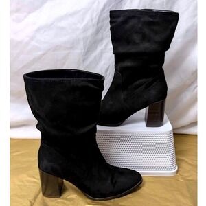 Unbranded ~ Slouch Mid-Calf Boots ~ Women 8.5 ~ Black Block Heel ~ Faux Suede